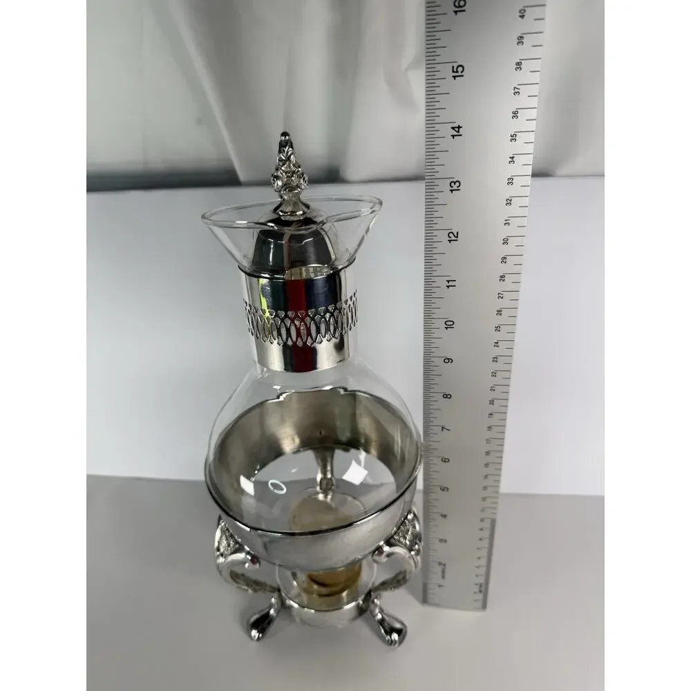 VTG Raimond Silver Plated Coffee/tea Glass Carafe On Footed Stand w/ Orig Candle